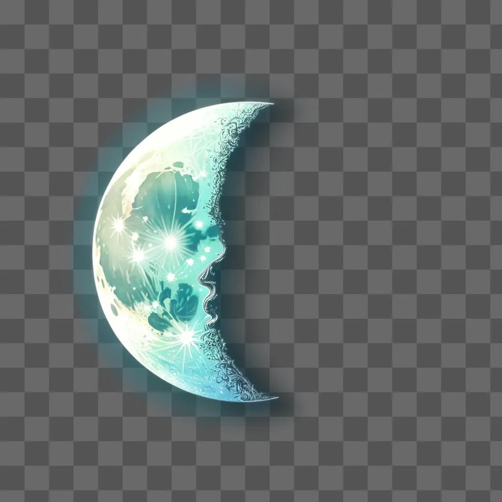 Side moon drawing in blue and white