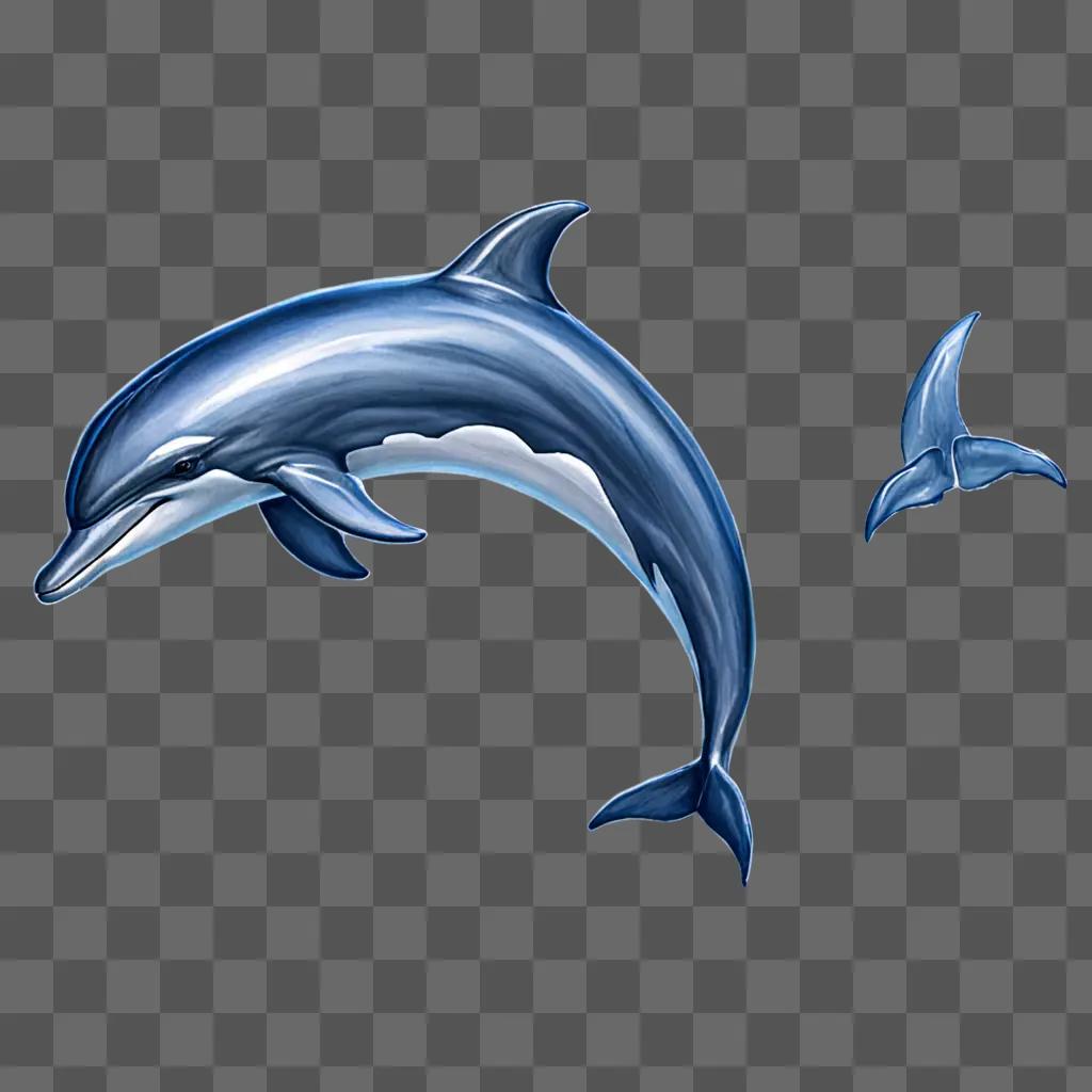 Side view of a dolphin drawn in blue