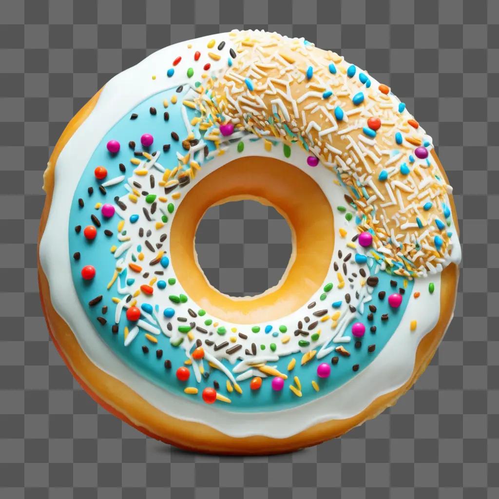 Side view of a donut with sprinkles on a beige background