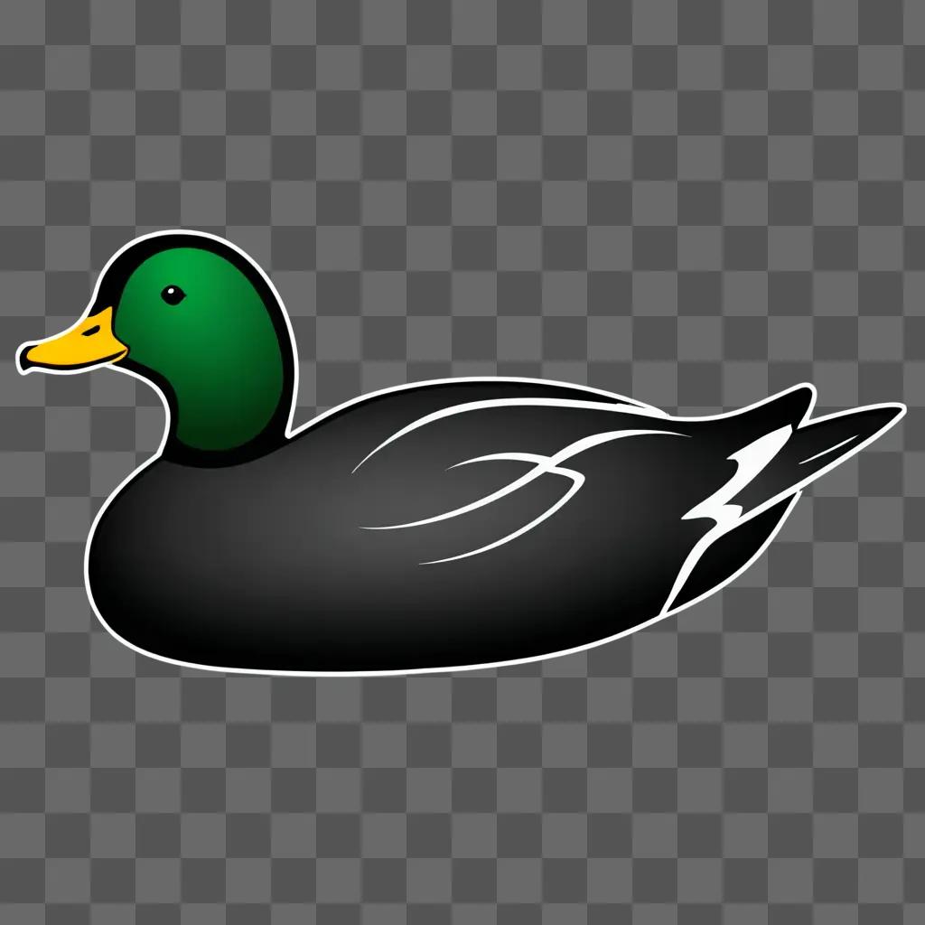 Side view of a duck with green head and black body