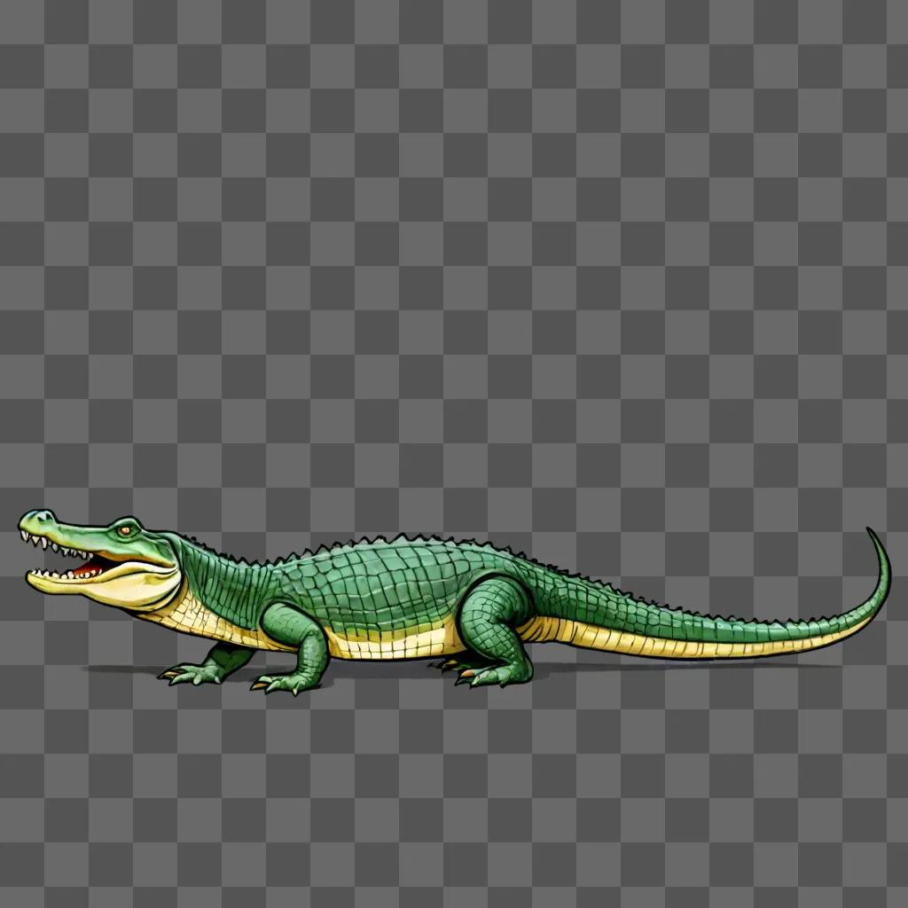 Side view of a green alligator drawing