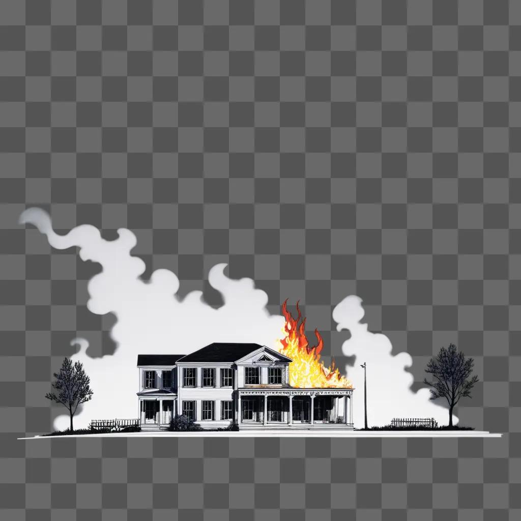 Side view of a house with fire on roof