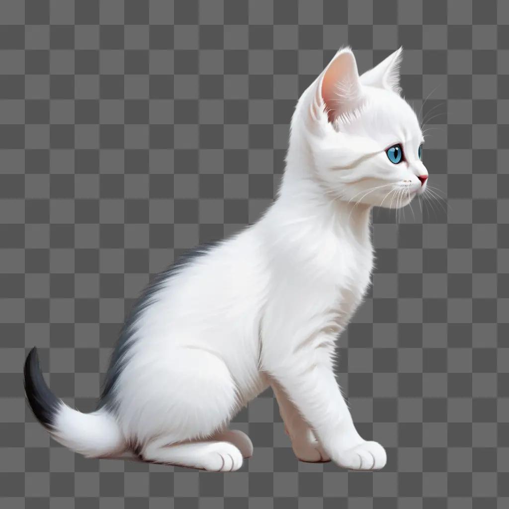 Side view of a white kitten with blue eyes