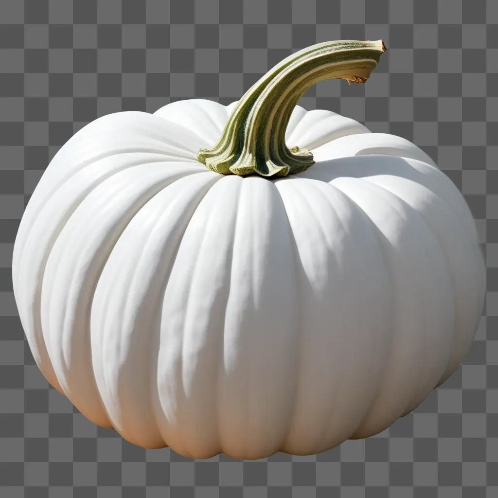 Side view of a white pumpkin with green stem