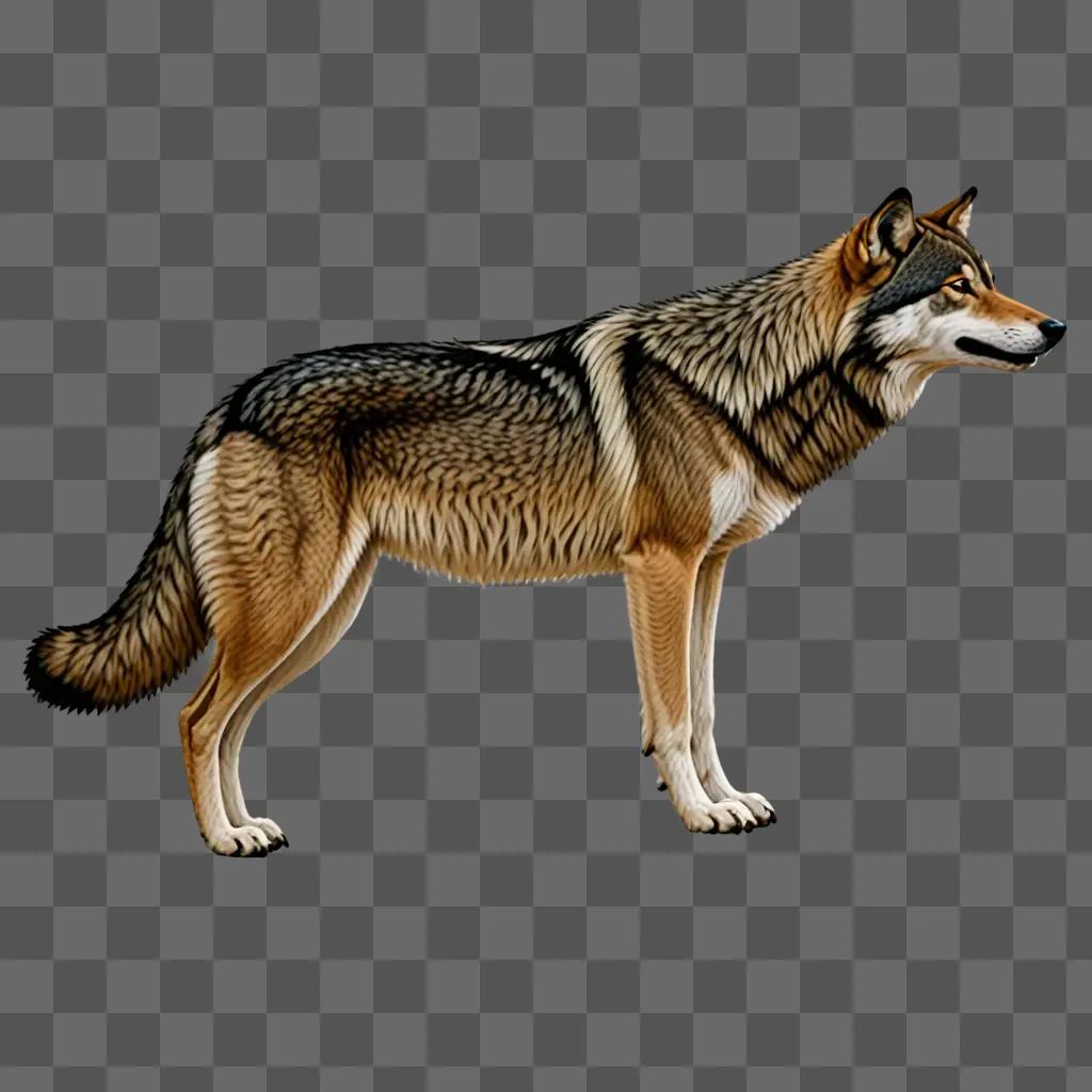 Side view of a wolf drawing on a beige background