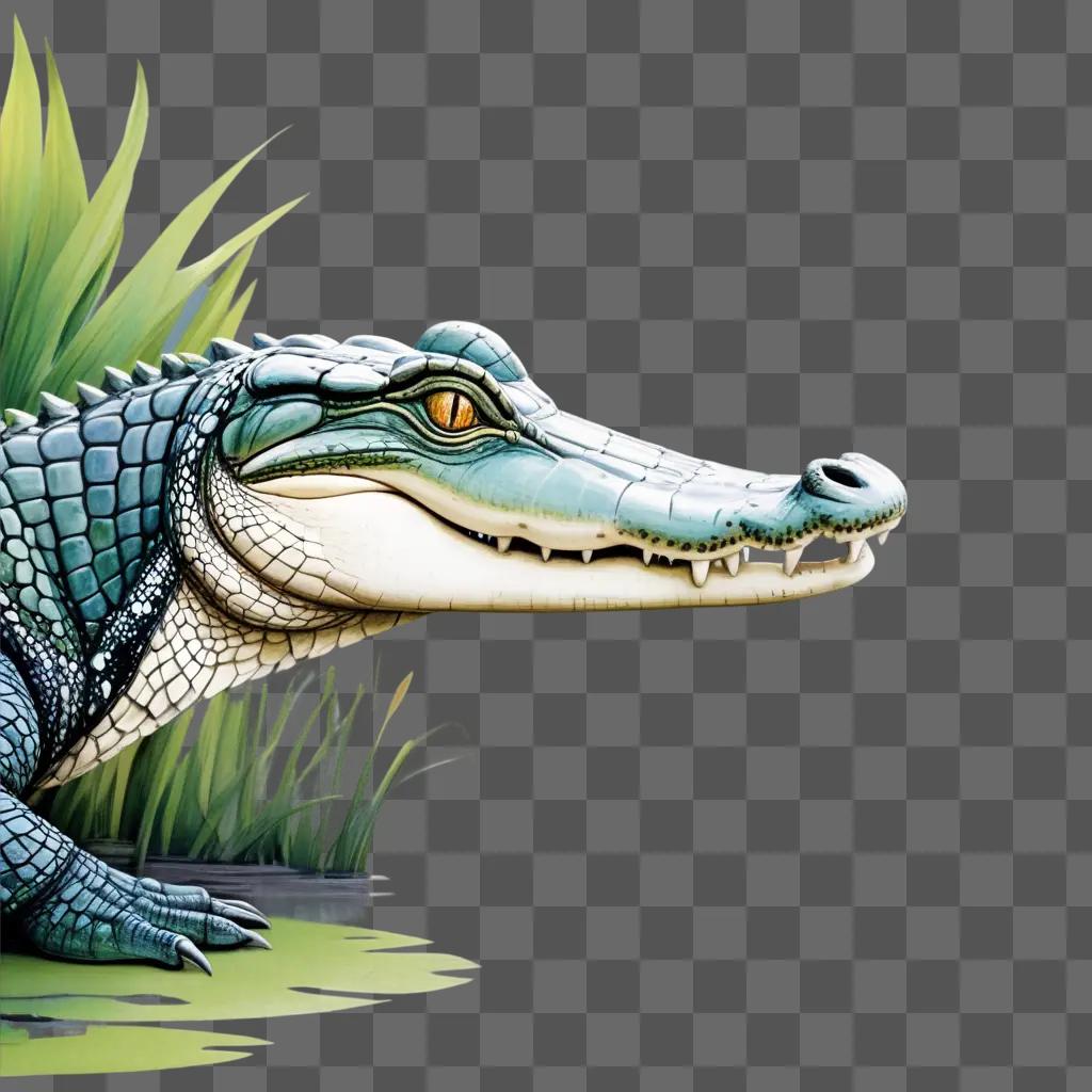 Side view of an alligator drawing in green