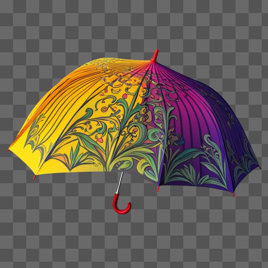 Side view of colorful umbrella with ornate design