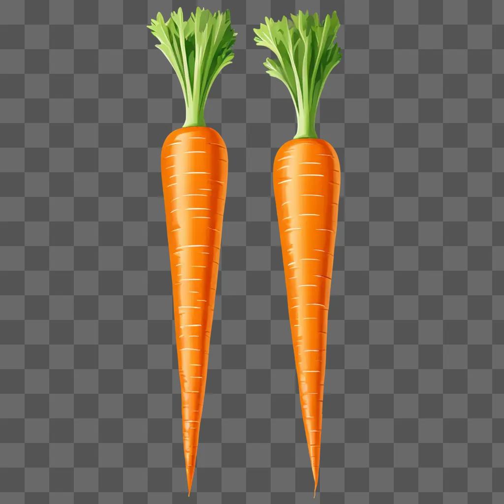 Side view of two carrots on a yellow background