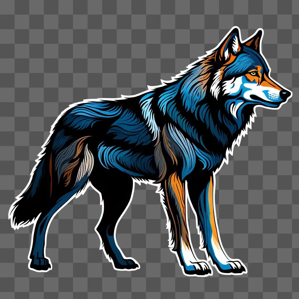 Side view of wolf drawing with colorful lines