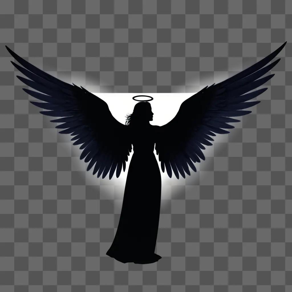 Silhouette of angel wings against a dark background