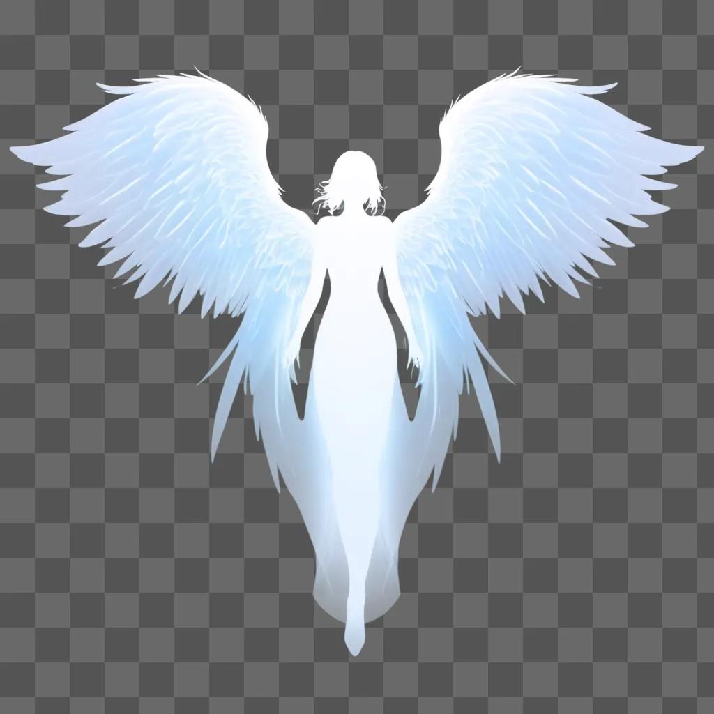 Silhouette of angel wings against light blue background