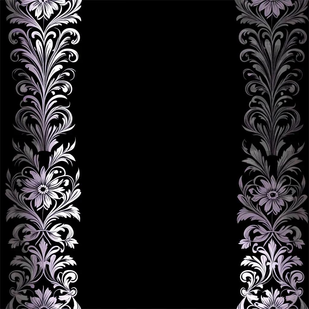 Silver and purple floral border on black background