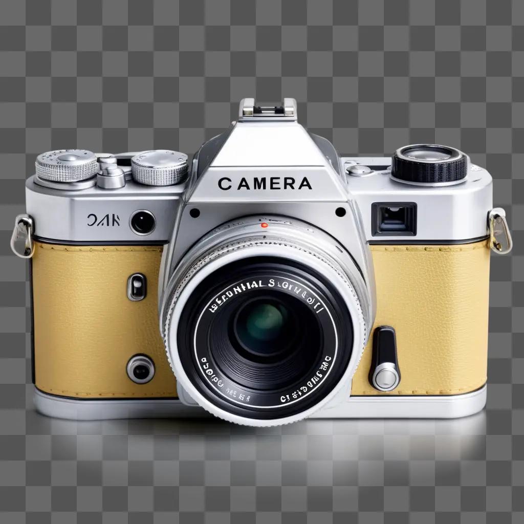 Silver digital camera with yellow strap