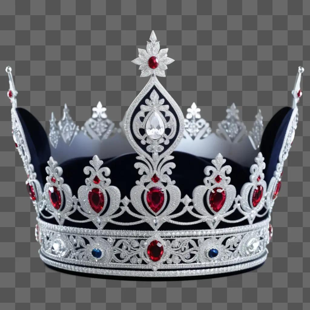 Silver glitter crown with red jewels