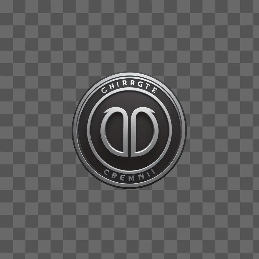 Silver logo on a grey background