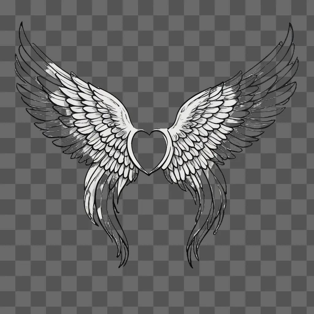 Simple angel wings drawing on a black background