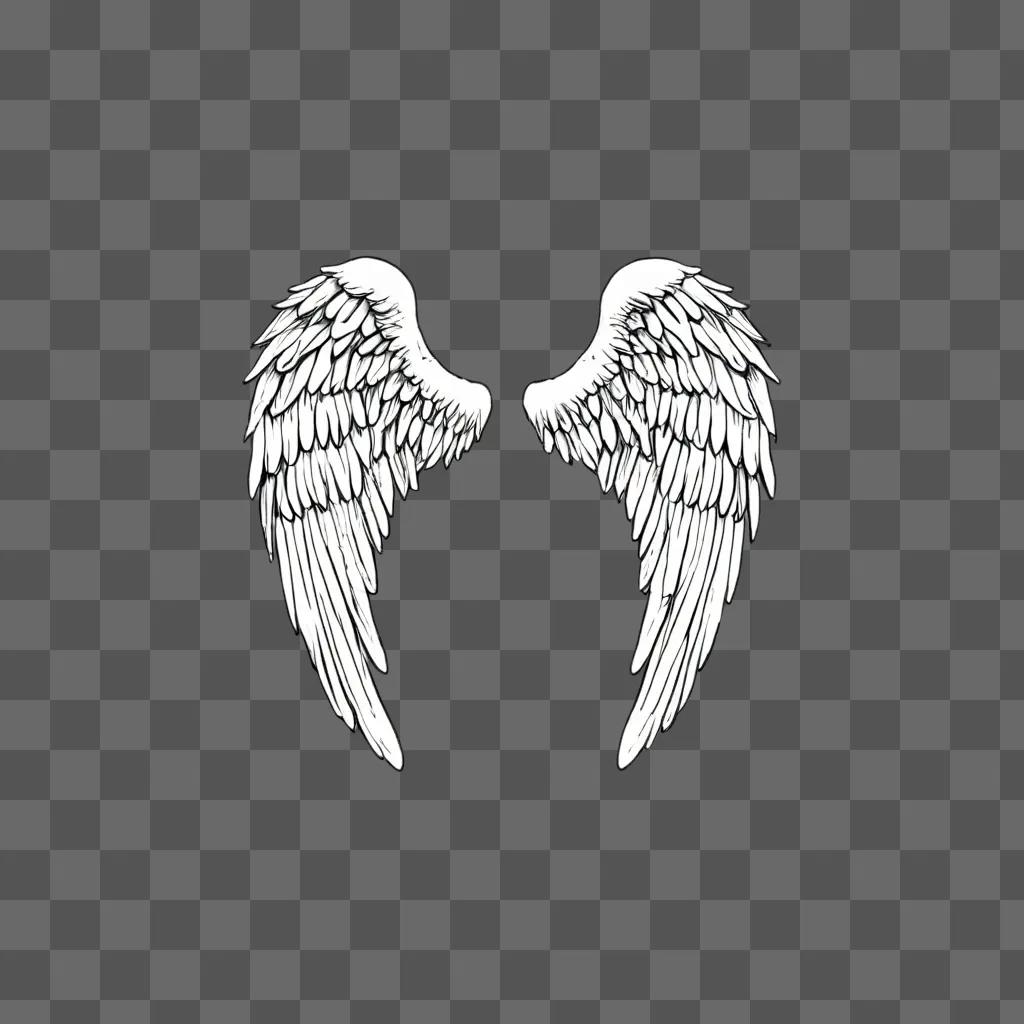 Simple angel wings drawing on a gray background