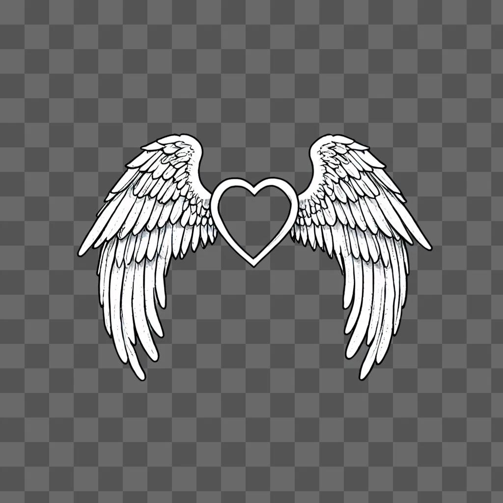 Simple angel wings drawing on a gray background