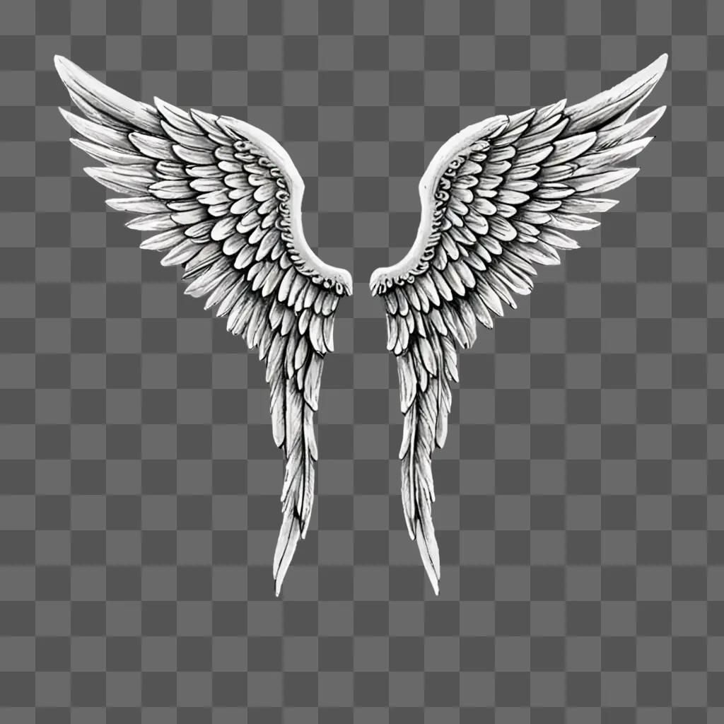 Simple angel wings drawing on gray background