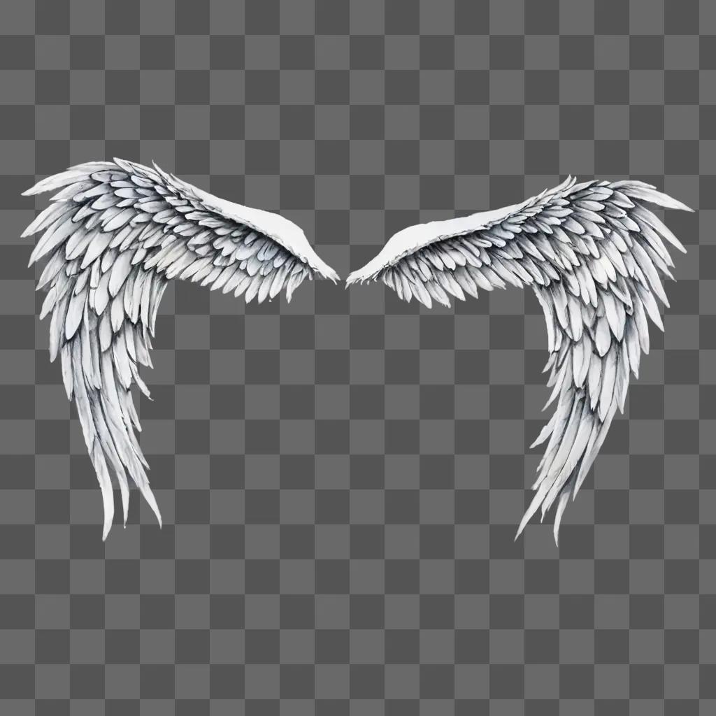 Simple angel wings drawing on gray background