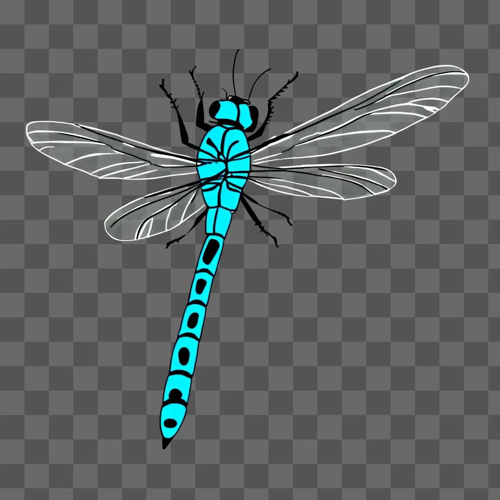 Simple dragonfly drawing on a blue background