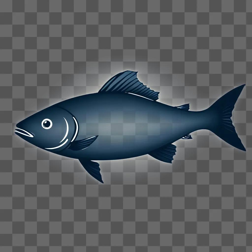 Simple fish drawing in blue color on a gray background