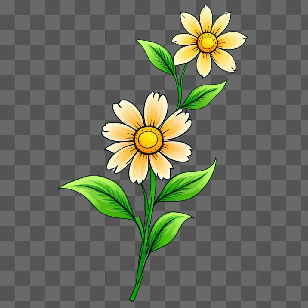 Simple flower drawing designs on a green background