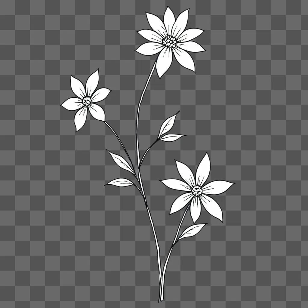 Simple flower drawing designs on a grey background