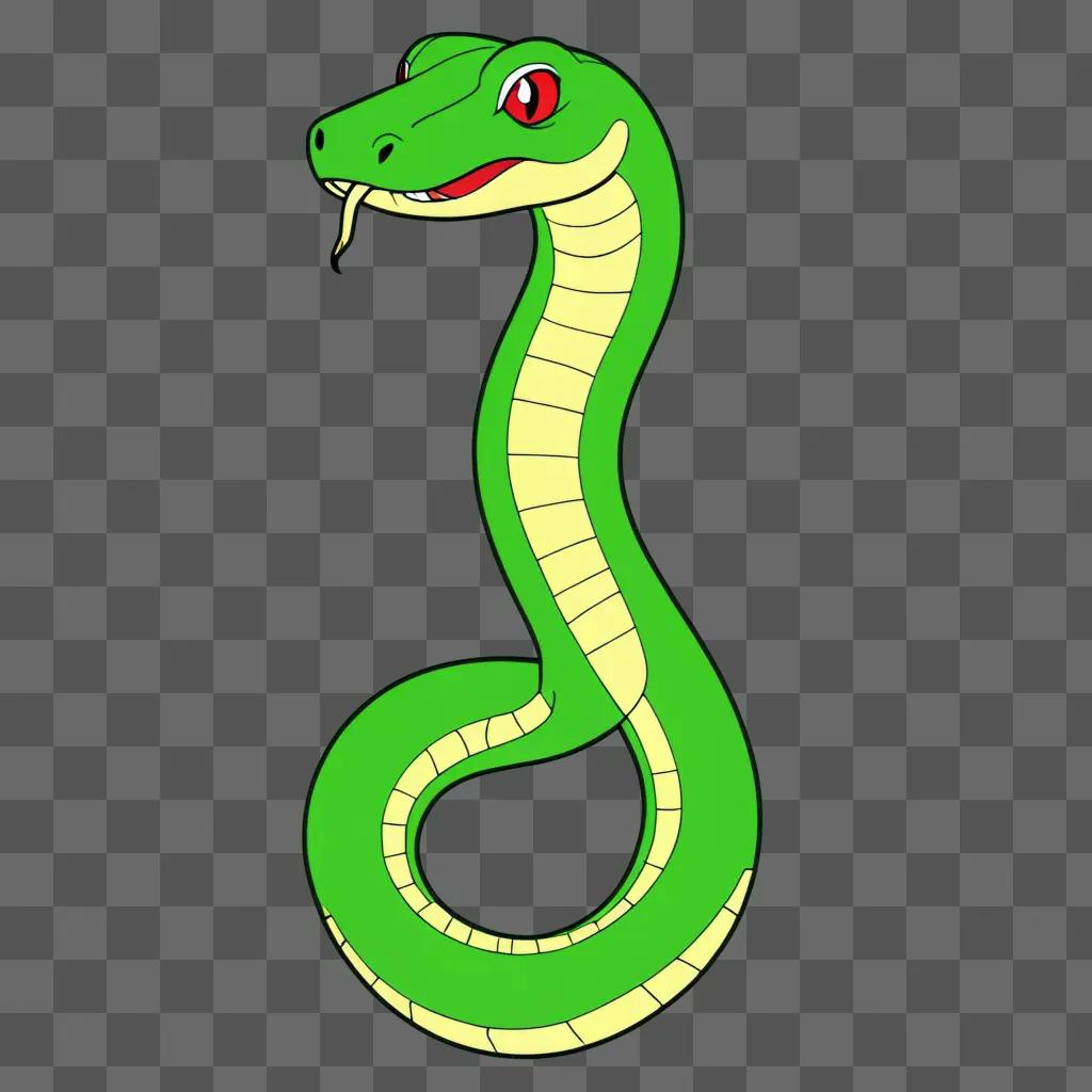 Simple green snake drawing on a green background