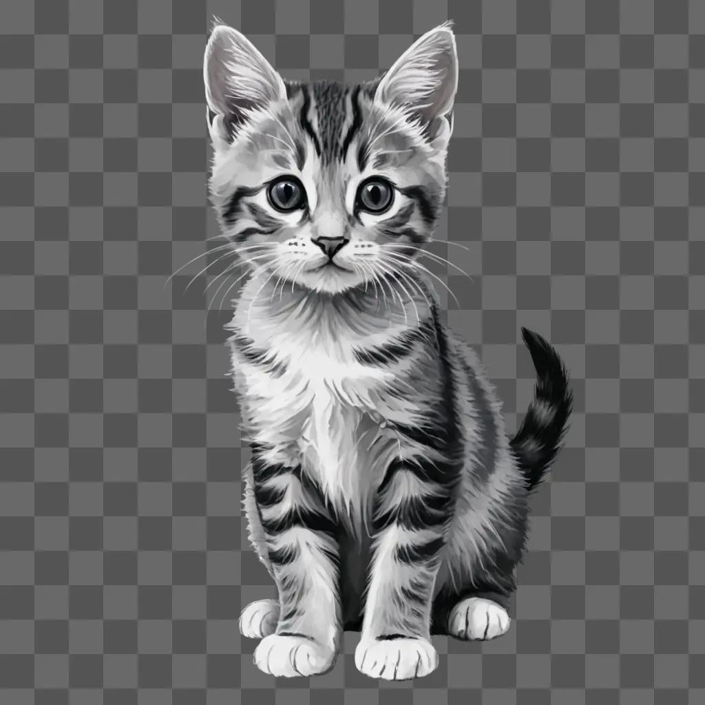 Simple kitten drawing in black and white