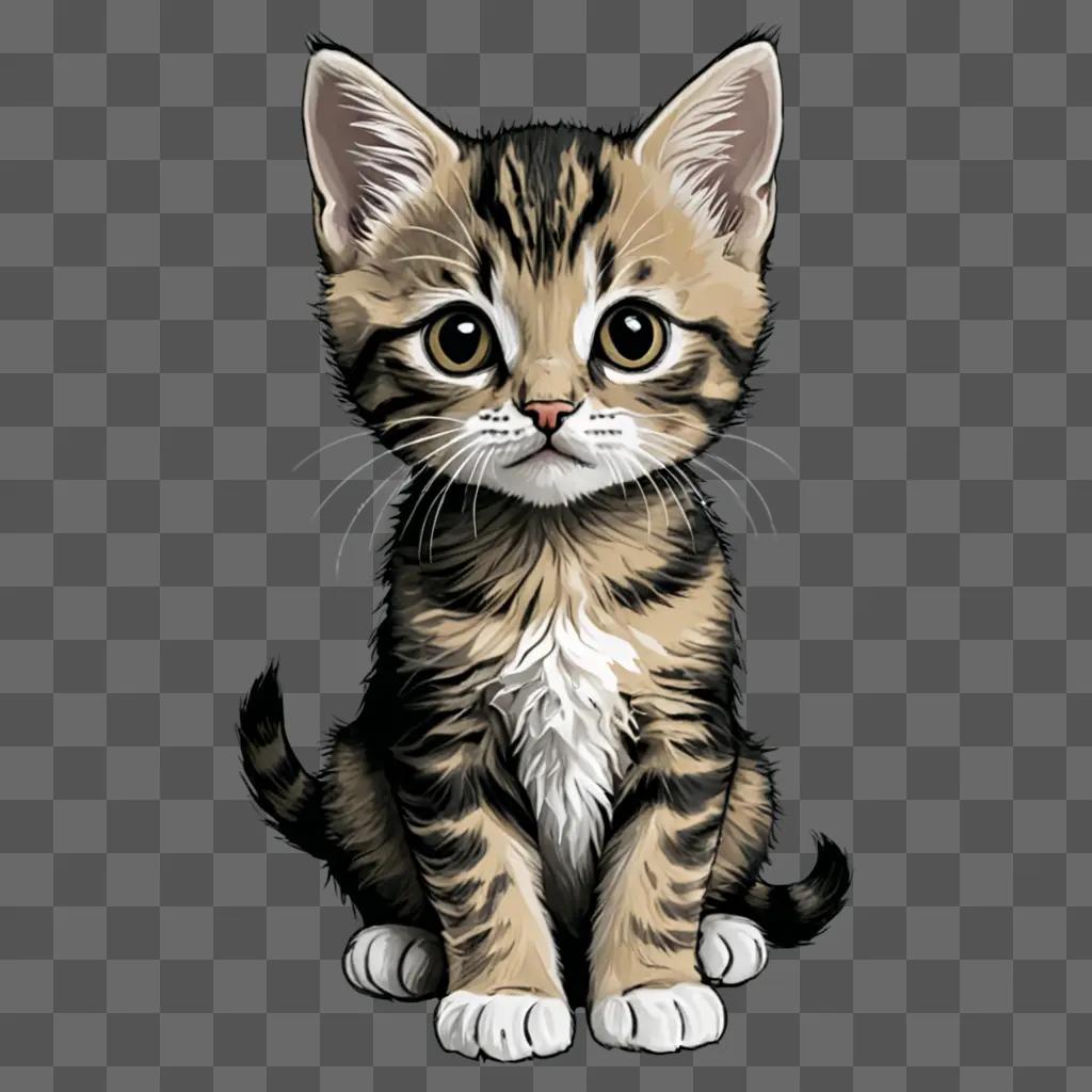 Simple kitten drawing on a gray background