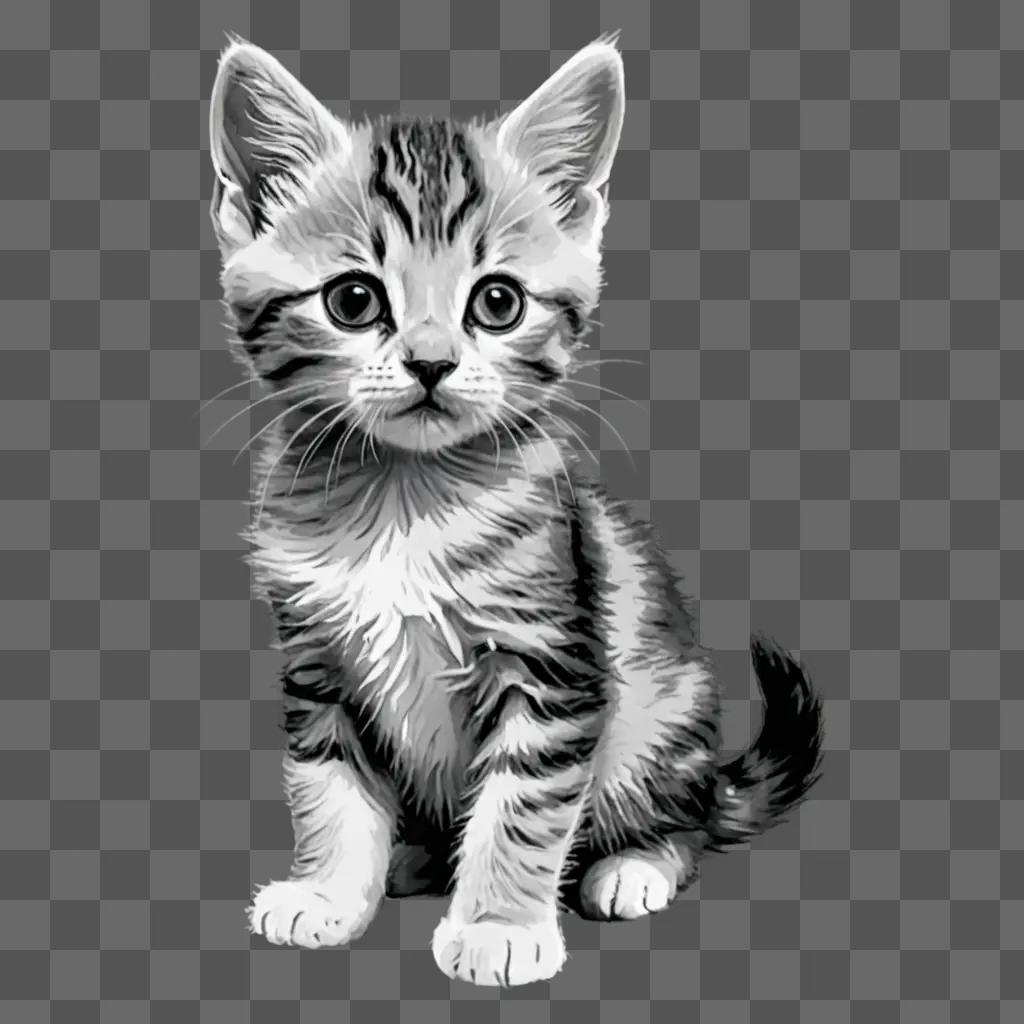 Simple kitten drawing with black and white color