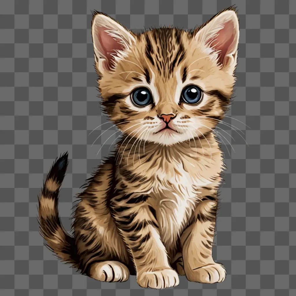 Simple kitten drawing with brown and white stripes