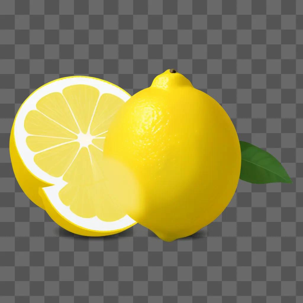 Simple lemon drawing with a slice and a leaf