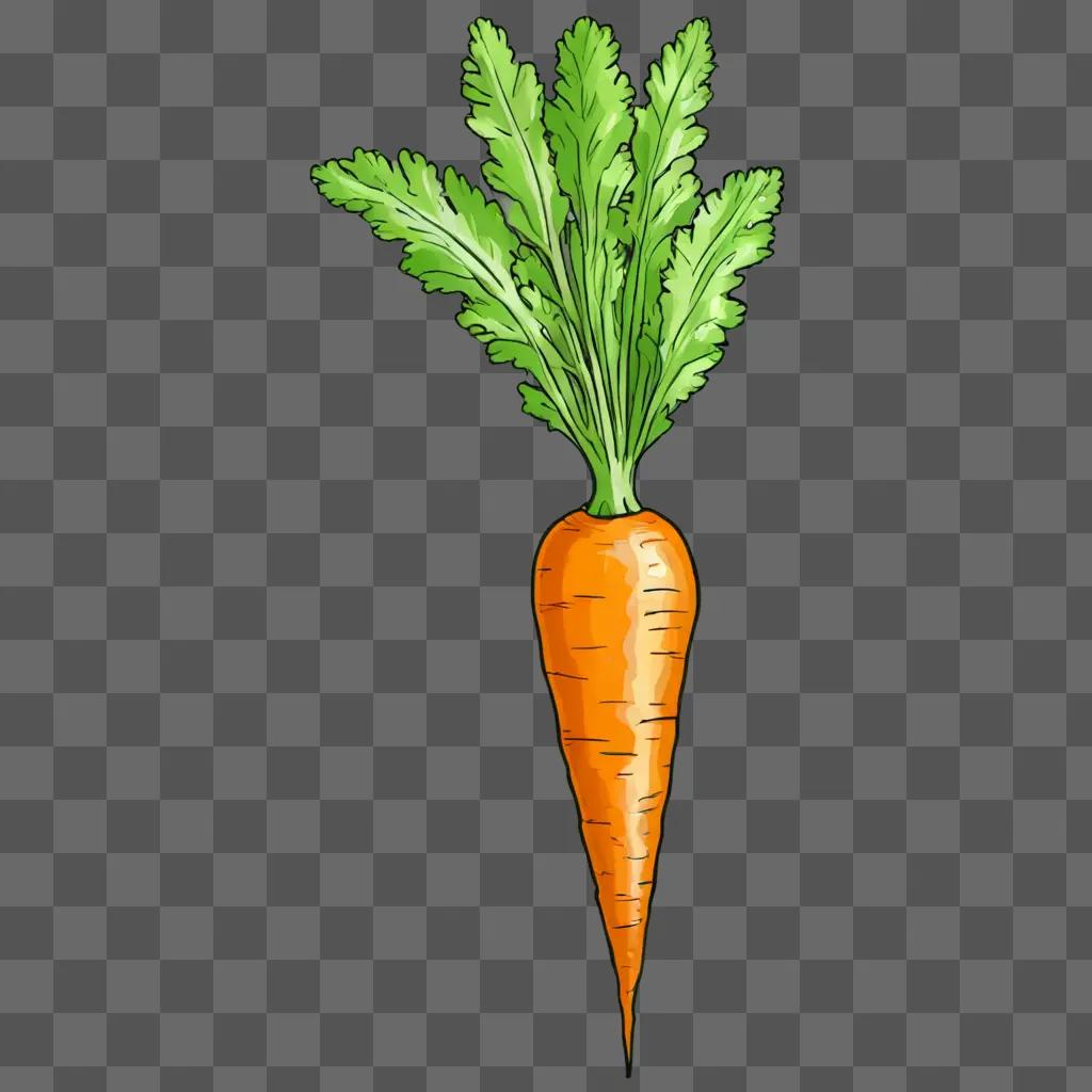 Simple sketch of a carrot drawing with green leaves