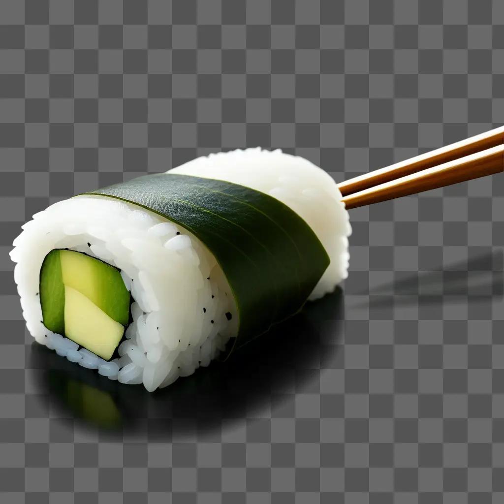 Simple sushi drawing with chopsticks and avocado