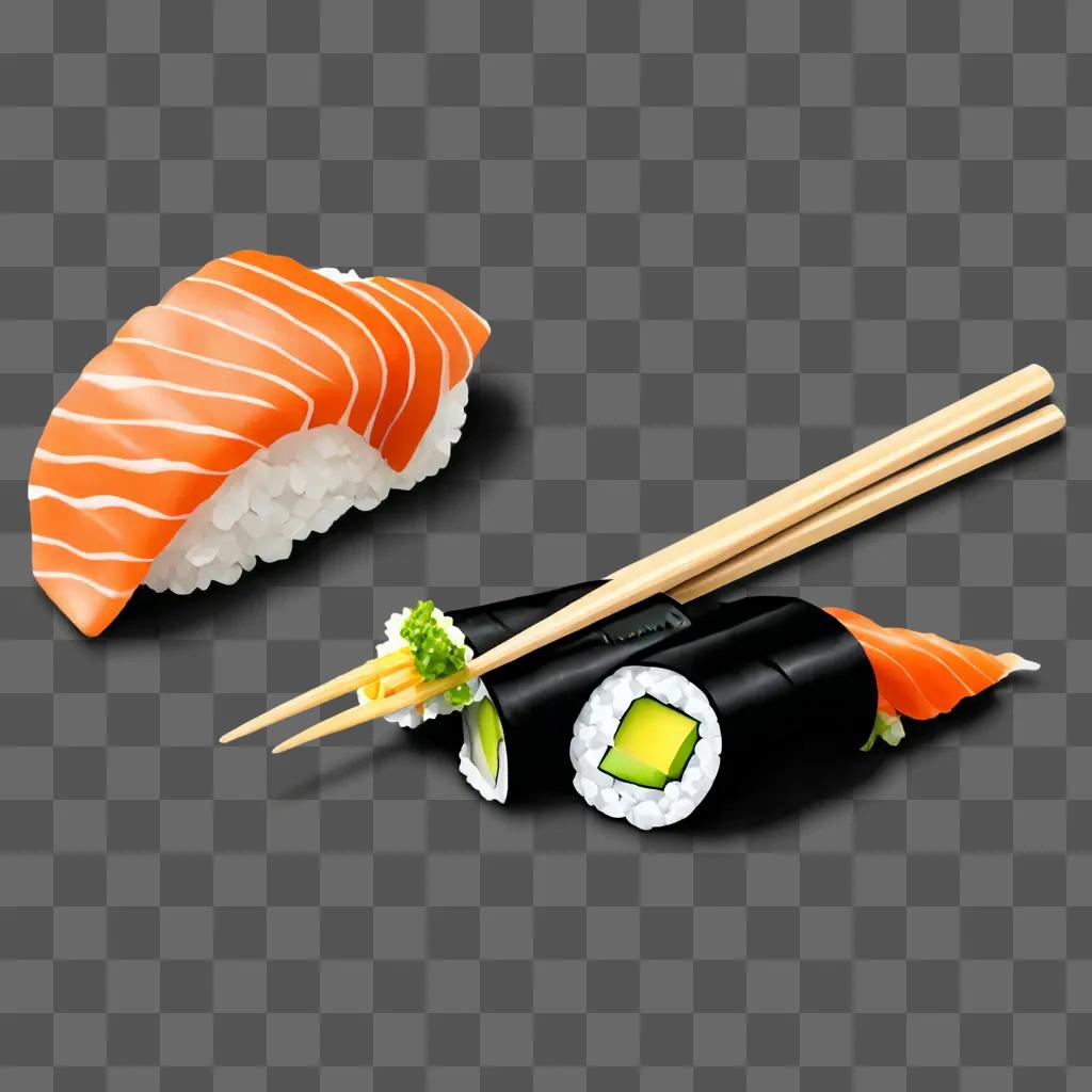 Simple sushi drawing with chopsticks and colorful ingredients