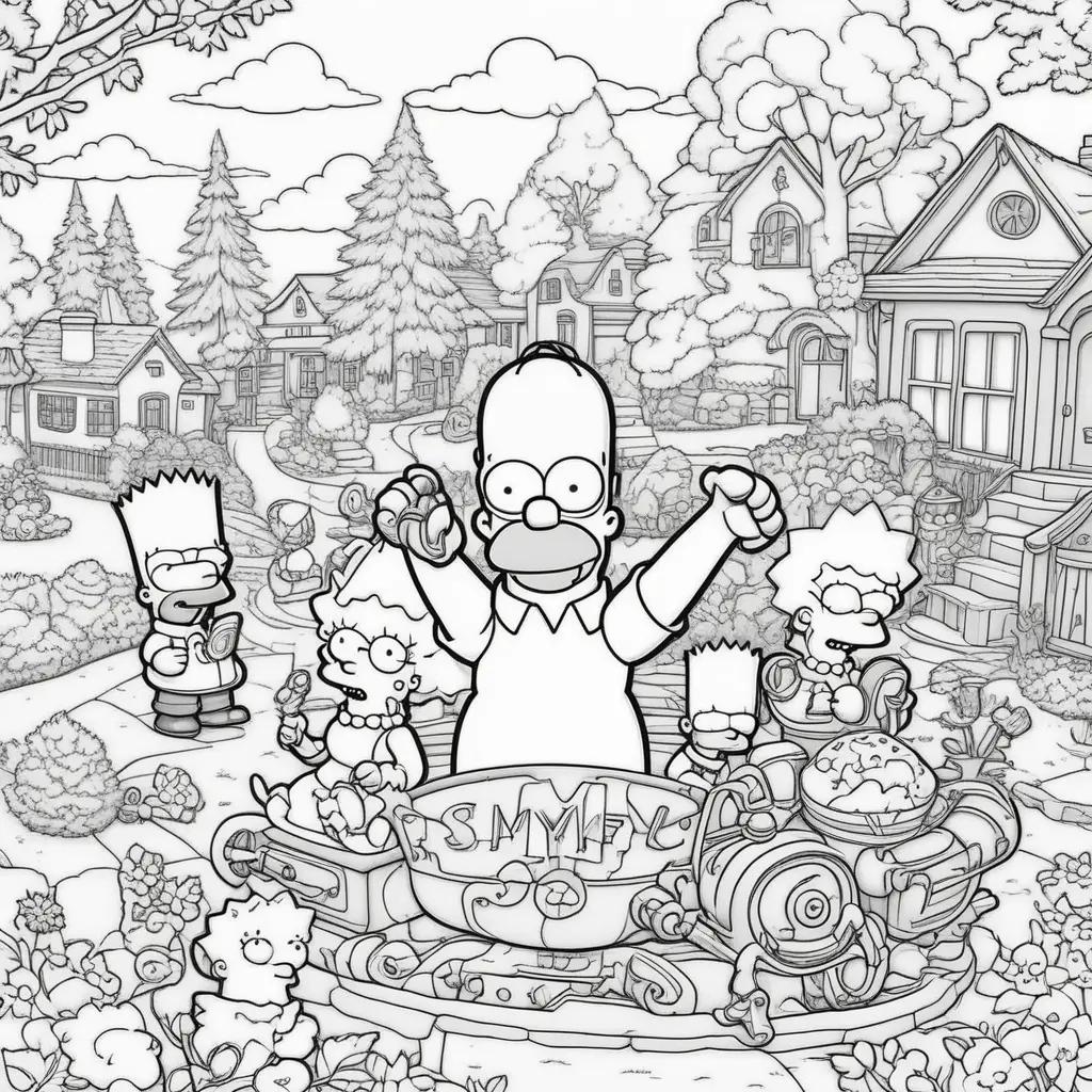 Simpsons Coloring Page with Kids and a Big Bowl