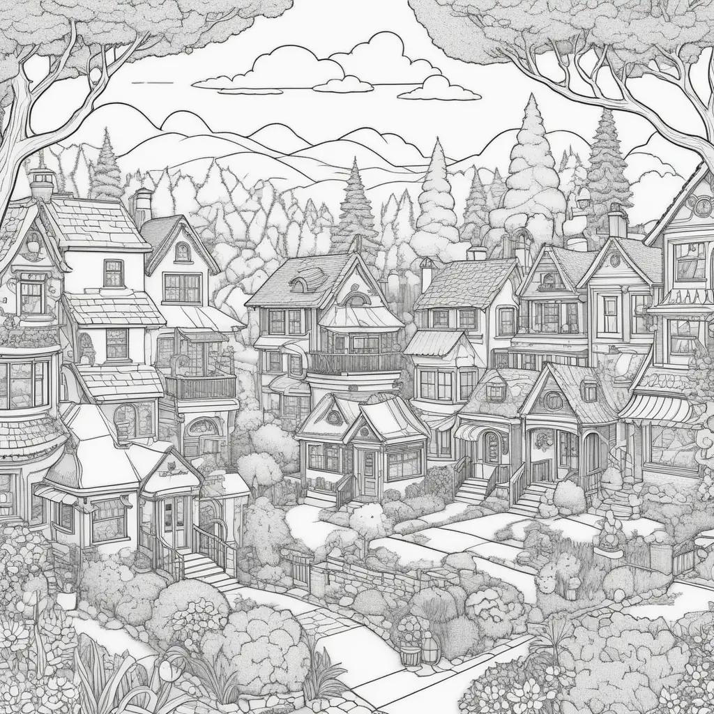 Simpsons Coloring Pages: A Cartoon Village Scene