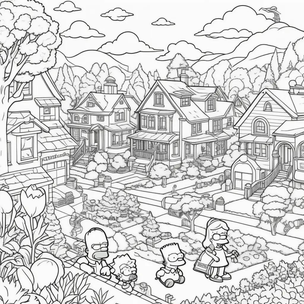 Simpsons coloring page with a family of five