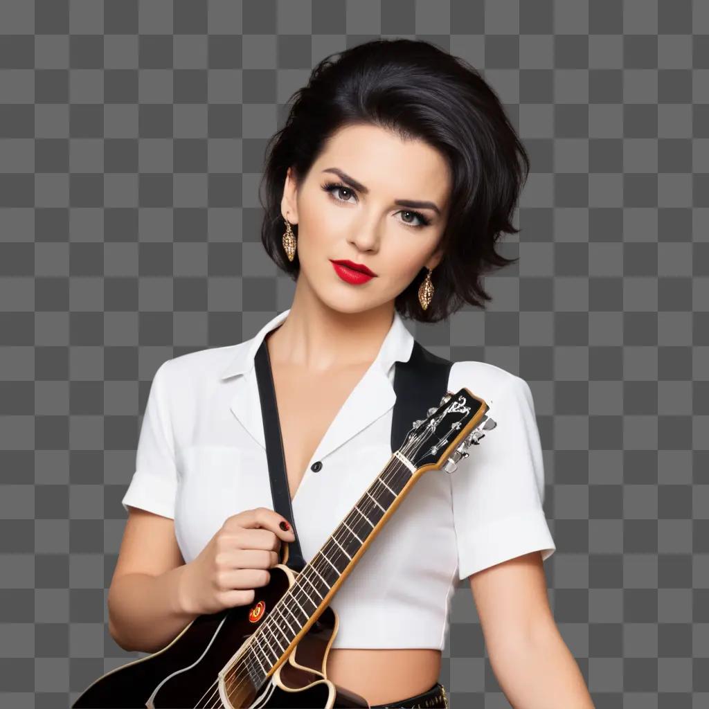 Singer posing with her guitar on a stage