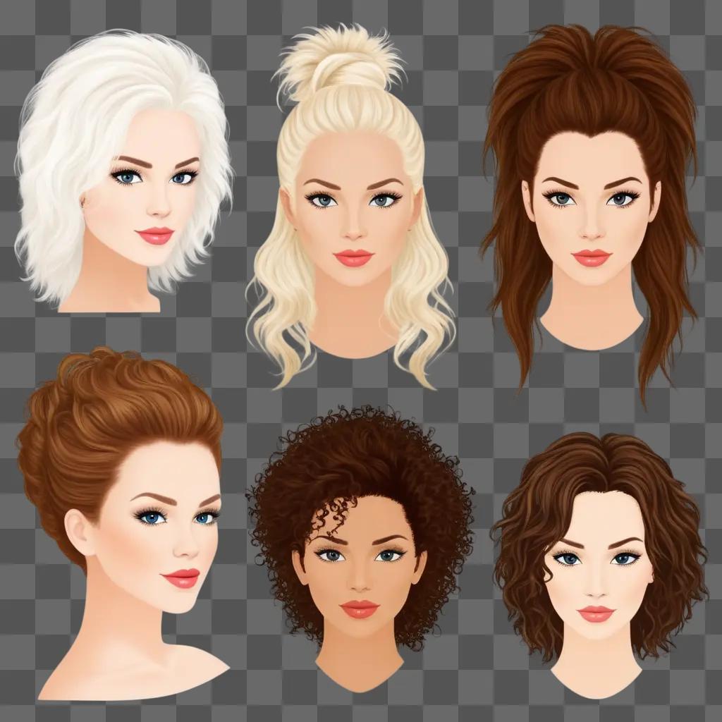 Six hairstyles in one illustration