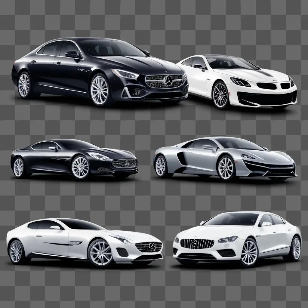 Six luxury cars of different colors