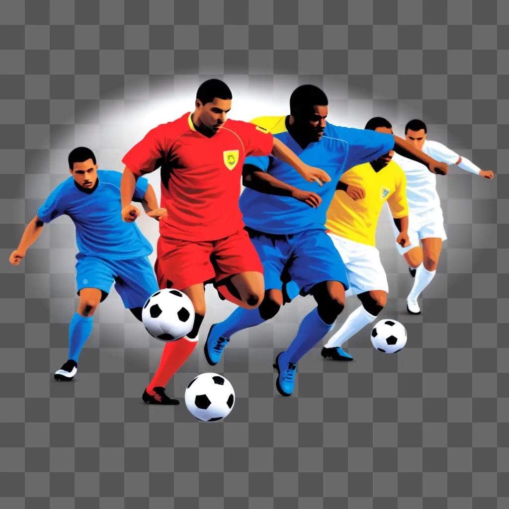 Six players in colorful clipart football game