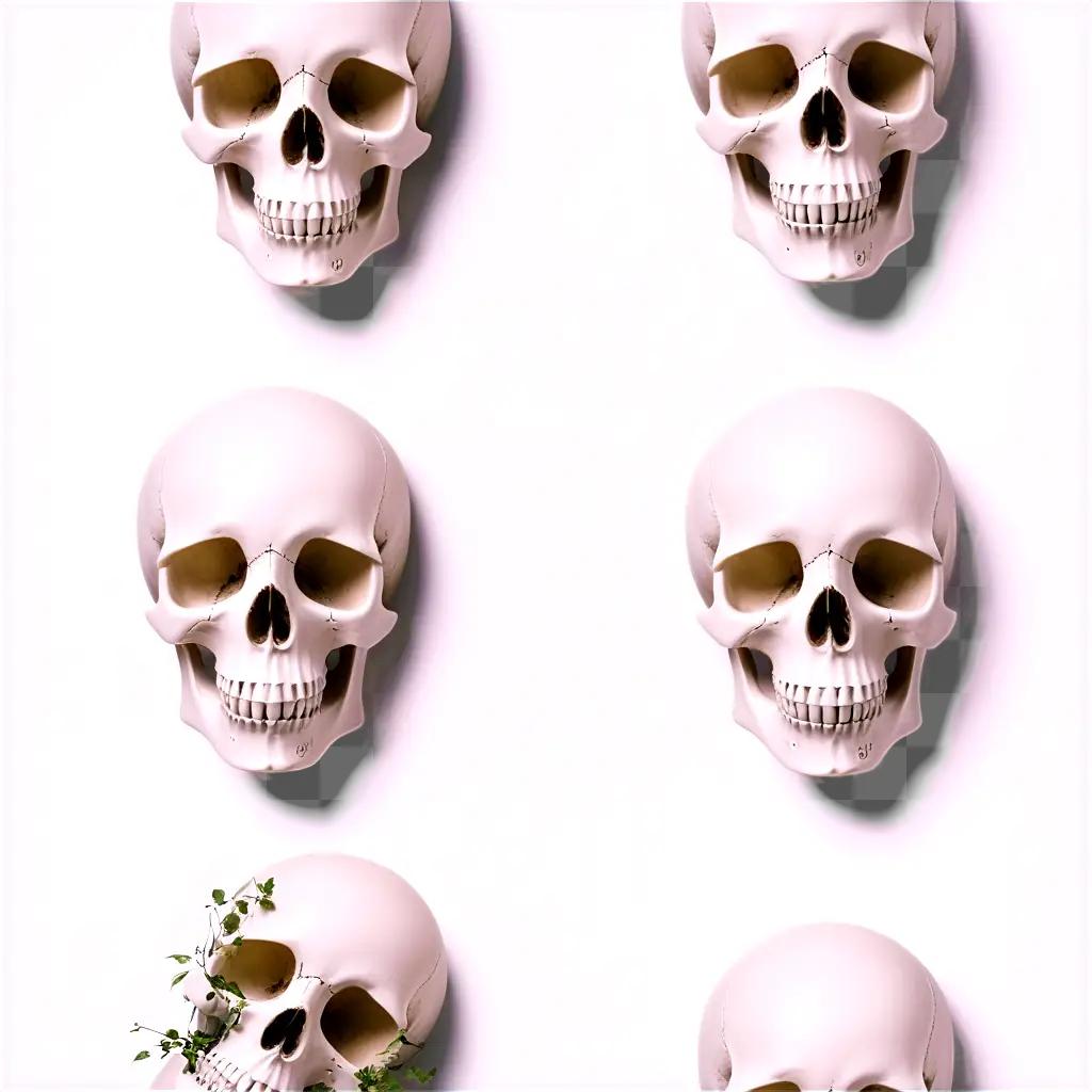 Six skulls arranged in a row