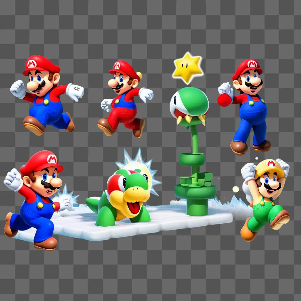 Six super Mario characters in various poses