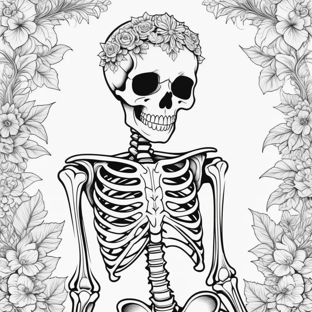 Skeleton with flowers coloring pages