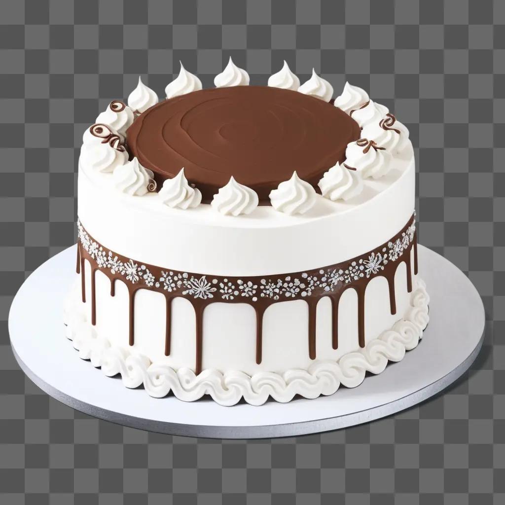 Sketch cake drawing: a white frosted cake with chocolate drizzle