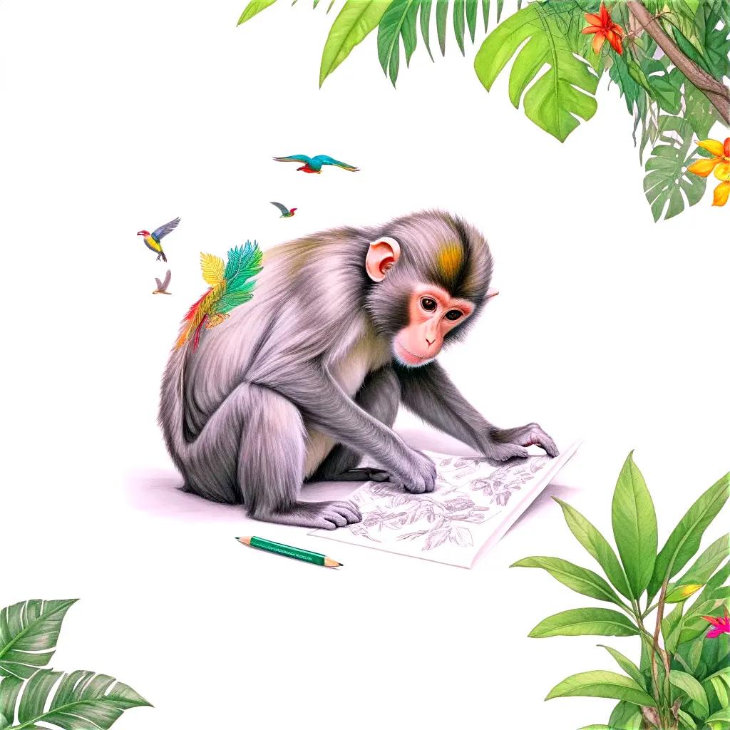 Sketch monkey drawing in the jungle