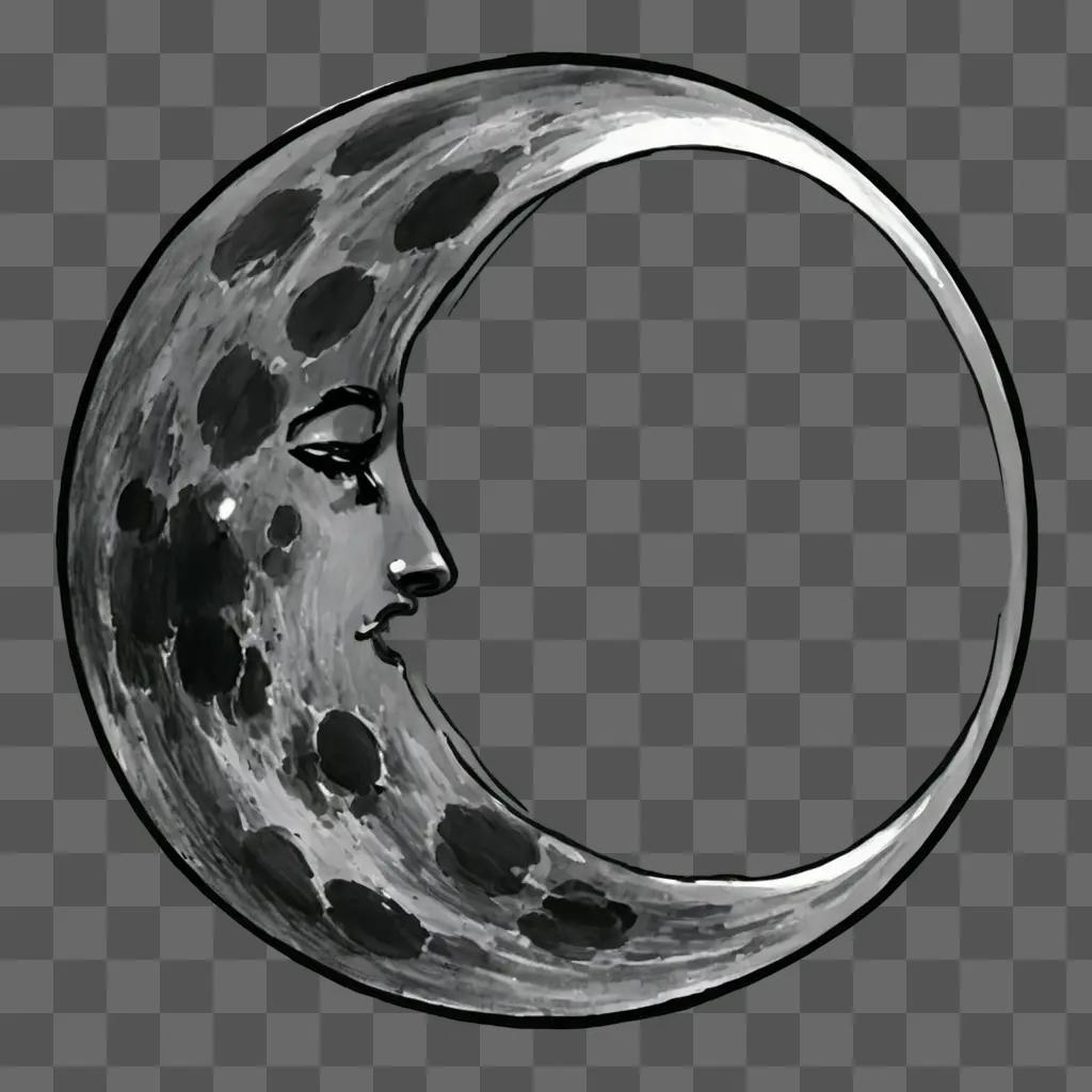 Sketch moon drawing with black and white color